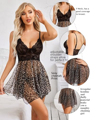 Image of SSoShHub Women Lingerie Set Lace Teddy Strap Babydoll Lingerie Bikini with Panty