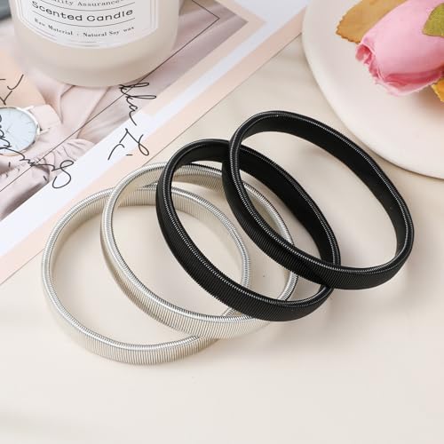 JJUNW 2 Paar Ärmelhalter, Metall Elastisch Bracelet Sleeve Holders Anti Rutsch Hülsenhalter Damen Herren Langarm Hemdhalter Metallarmbänder zum Fixiert Ärmel(Silber, Schwarz)