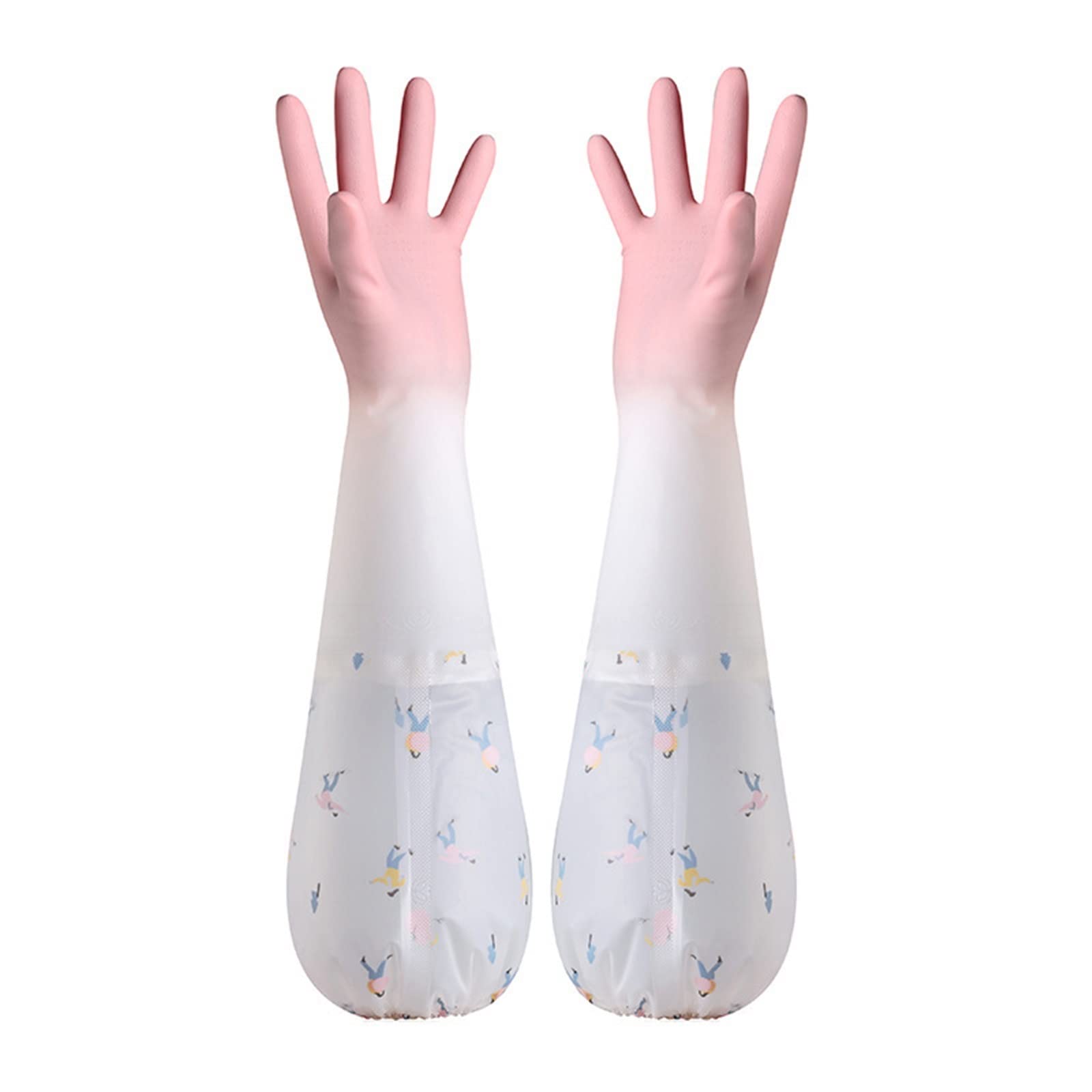 Guantes domésticos de lavado de caucho impermeable Waterproof Rubber Kitchen Cleaning Washing Household Extended Durable Household Dishwashing Gloves(Roze)