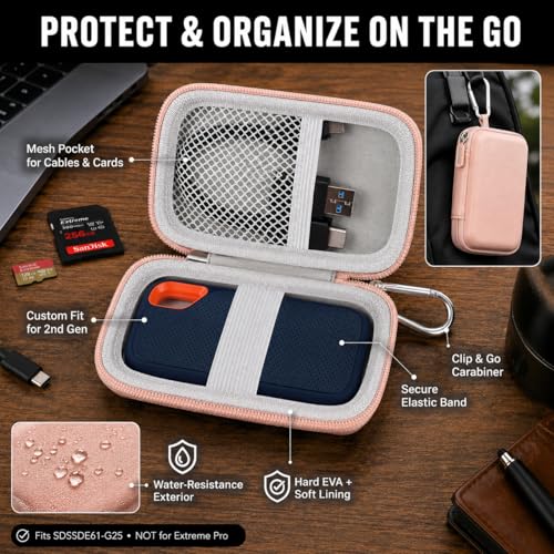 Image of GWCASE Hard Case for SanDisk Extreme Portable External Solid State Drive | Protective Storage Bag Fits for SanDisk 500GB / 1TB / 2TB / 4TB / 8TB SSD, Carring Travel Holder for USB Cables (Box Only) Pink