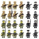 HASLED 24pcs swat World War Army Soldier Minifigures Set, Including Mini Weapons and Army Building Block, Gifts for Kids.