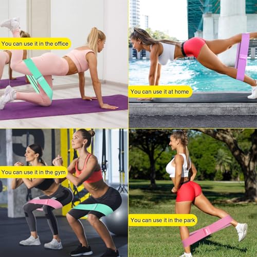 Resistance Bands, 3pcs Fitnessbänder Hip Widerstandsbänder Set mit starker Dehnbarkeit, 3 Zugkraftstärken rutschfeste Trainingsband, für Hüfte Beine Pilates Yoga Krafttraining(grün+rosa+lila)