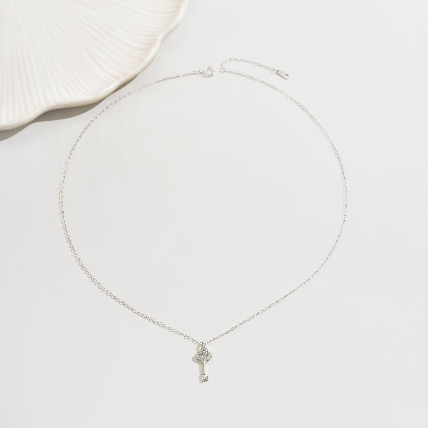 925 Sterling Silver Lucky Key Pendant Charm Necklace for Women 14K Gold Plated Petite Round Key Choker Chain Necklaces to Daughter Unlock Adjustable Necklace Meaningful Jewelry Birthday Friendship Gift - Image 6