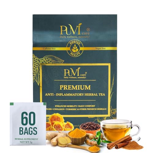 Anti Inflammatory Tea – Black Pepper Turmeric Ginger Cinnamon Tea Bags for Joint Support, Digestion & Immune Wellness, 100% Organic & No Sugar, No Caffeine Natural Anti Inflammatory Herbal Tea 60 Bags