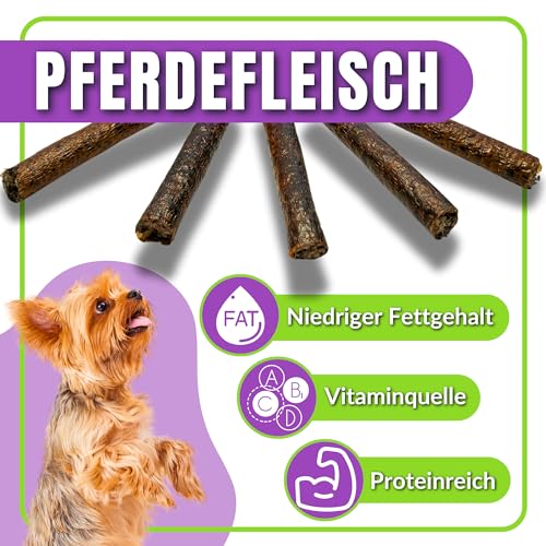 Naturbiss Hundezigarren aus Pferd - 20 Stück (12 cm) - Hypoallergen & Getreidefrei Zigarre - Monoprotein, 98% Muskelfleisch Rollen - luftgetrocknetes Pferdefleisch Hundesnack