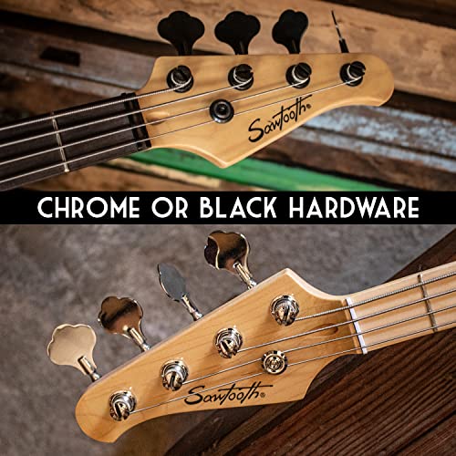 Sawtooth ST-PB-SGRP Guitare basse électrique 4 cordes EP Series Vert surf avec pickguard blanc nacré pour droitier - Les Beatles, Paul McCartney, John Lennon, RIngo Starr, George Harrison Sawtooth ST-PB-SGRP Guitare basse électrique 4 cordes EP Series Vert surf avec pickguard blanc nacré pour droitier – Image 5