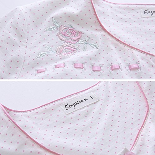 Keyocean Nightgowns for Women Plus Size, Cotton Long-Sleeve Long Soft Women Sleepwear Lounge-wear, Cream, XX-Large