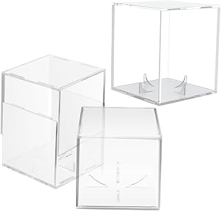 FUOYLOO 3pcs Baseball Display Boxes with Stand Acrylic Cube Cases Small Memorabilia Keepsake Storage for Signed Baseballs and Softballs Sports Collectible