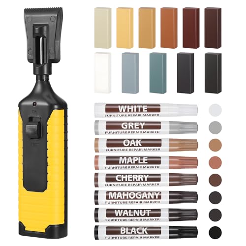 Image of Upgrade Laminate Floor Repair Kit, Laminate Worktop Repair Kit, Wax Filler Wood Repair Sticks with with Wood Touch Up Marker, Vinyl Floor Repair Kit for Wooden Floor Scratch Furniture Worktop