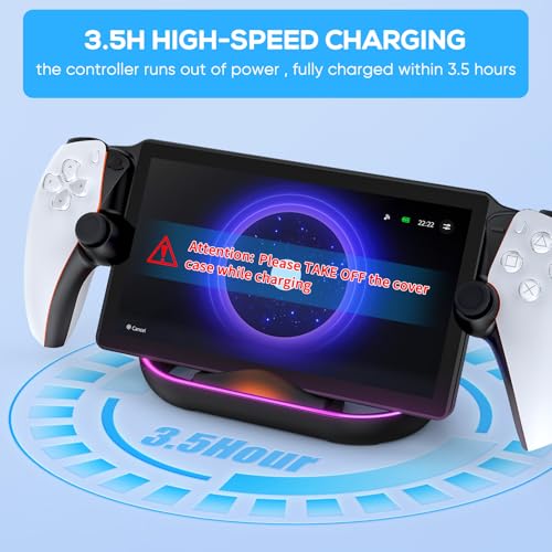 Image of FYOUNG Charging Dock Station for PlayStation Portal, Charger Stand for Ps Portal with Colorful Light and USB C Charging Cable, Handheld Stand Holder for PlayStation Portal (Black)