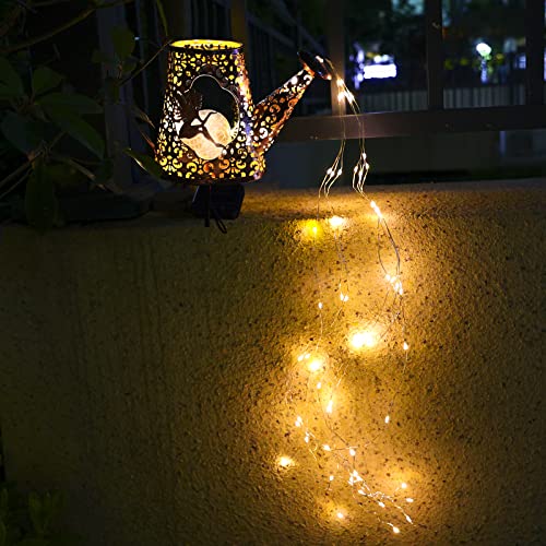 Yjfwal Solar Watering Can With Lights Garden Solar Lights Waterfall Lights Waterfall Fairy Lights Outdoor Decorative Lights For Walkway Yard Decor(With 100 Led Warm White Light String) #TOP4