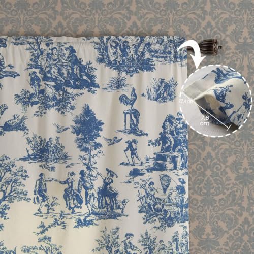 Lot de 2 Rideaux de fenêtre Semi-occultants en Toile de Coton Transparent texturé à Motif Floral français Vintage Victorien pour Chambre à Coucher, 213,4 cm de Long, Bleu – vue 8