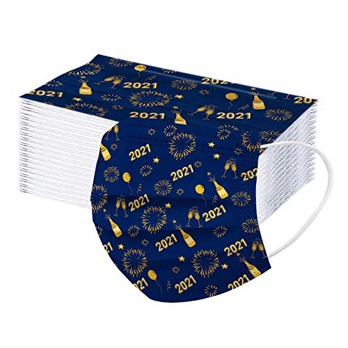 50PC Adults 2021 Happy New Year 5-Types Patterns Disposable_Face_Covering Breathable Face Bandanas Fashion Pattern Print for Men Women Outdoor