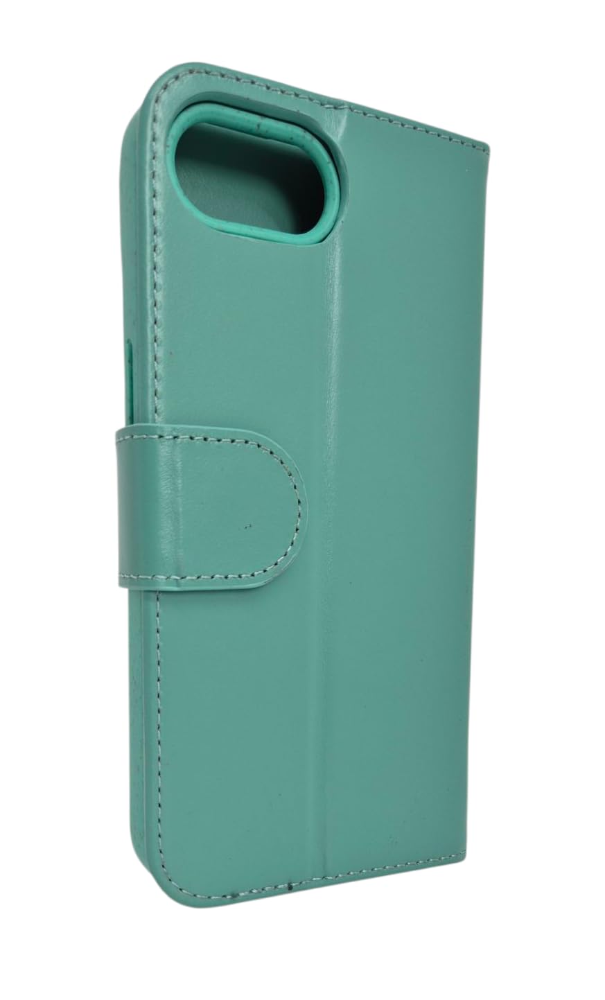 Ed Hicks Funda de piel azul para iPhone 16e — Funda de piel auténtica con tapa – Ranuras para tarjetas con bloqueo RFID, soporte de visualización – Soporte biodegradable a prueba de golpes – Azul