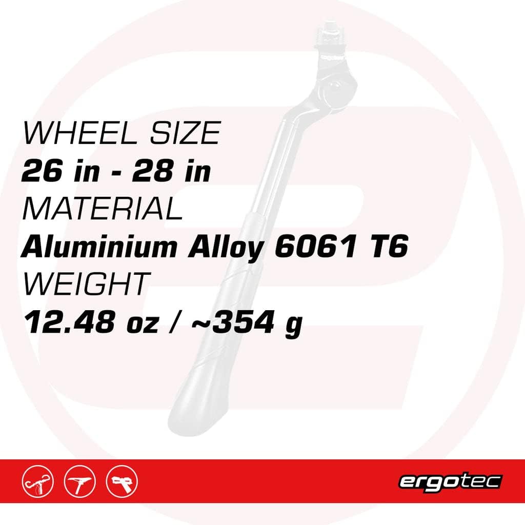 ergotec Extreme Kickstand, for Bicycles with 26" to 28" Wheel Sizes, Stable w/Durable Aluminium, Max Load 35kg/77 lb, Black Finish