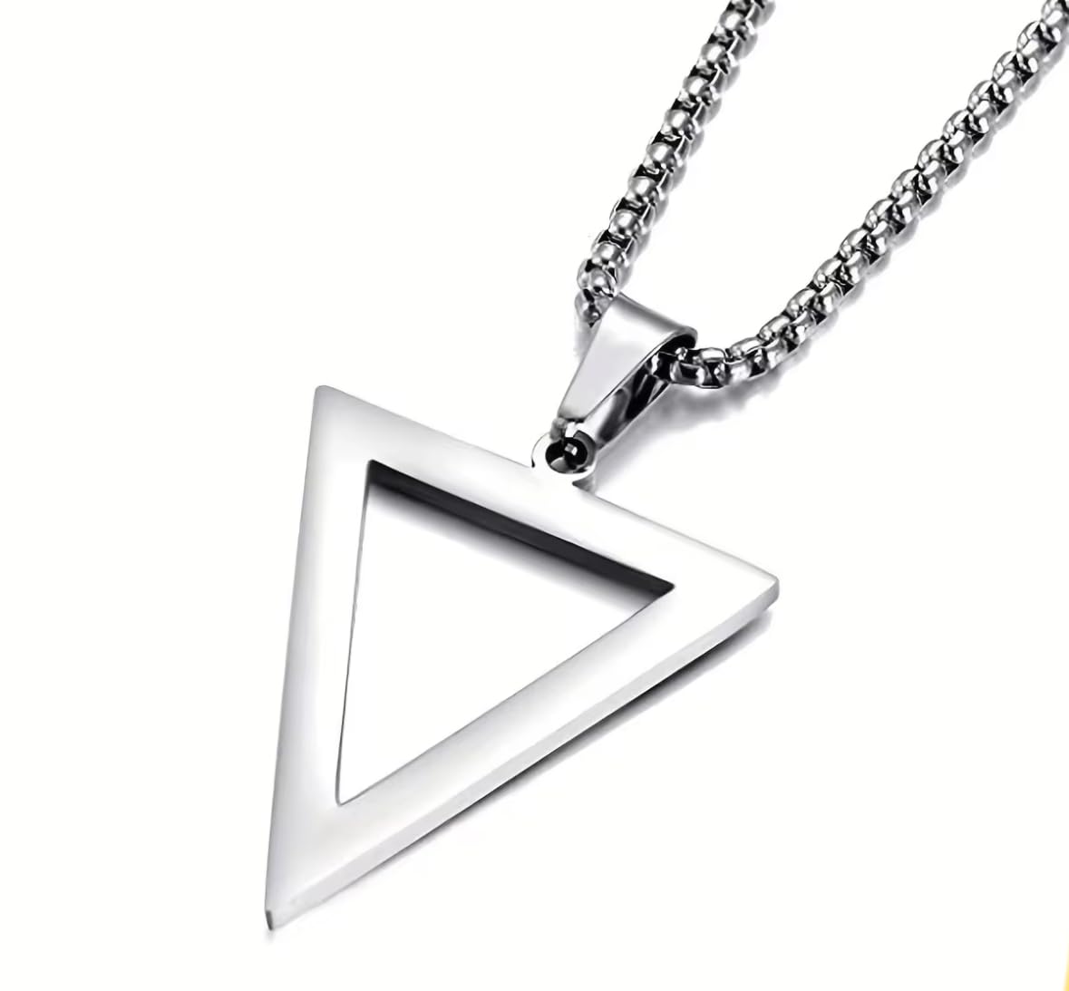 Triangle Shaped Silver Colored Minimal Western Pendent Necklace Chain | Western Design | Fancy & Stylish Mens Accessories | Diwali, Birthday, Anniversary & Special Occassion Gift |Aesthetic Jewelry-image-32