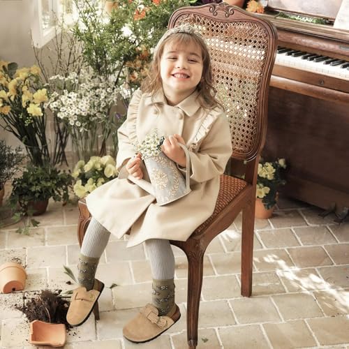 Image of Kids Suede Clogs Boys Girls Mules Cork Genuine Leather Sandals with Adjustable Buckle Slippers Potato Shoe Indoor Outdoor Slip On Slide for Big Kids