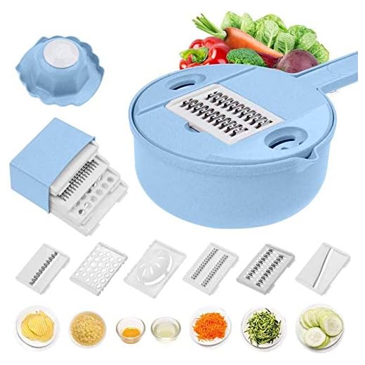 Multifunktionshackare rivjärn skärare - multifunktionellt kök Julienne rivjärn med skydd och vit äggseparator - matdiskare 12 i 1 Blått