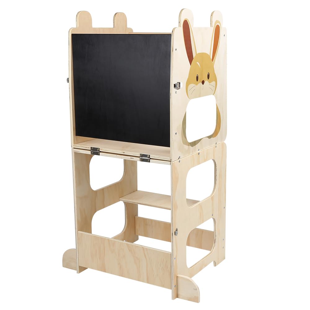 Tour di apprendimento trasformabile con lavagna nera, versatile e sicura per bambini, 2-in-1 Learning Chair, ideale per imparare, disegnare e giocare a casa(87 x 42 x 38,5 cm)