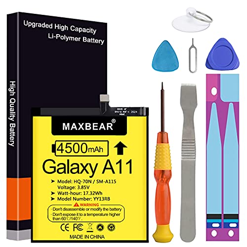 Galaxy A11 Battery, (Upgraded) MAXBEAR 4500mAh 3.85V Li-Polymer Replacement Battery HQ-70N for Samsung Galaxy A11 A115 SM-A115 with Repair Tool Kit