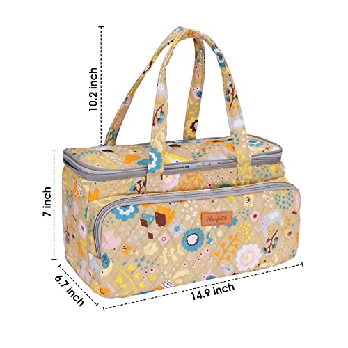 Image of Yarn Storage Organizer with Grommets - Portable Crochet & Knitting Bag for Skeins, Hooks, Needles & Accessories (Flower-Yellow)
