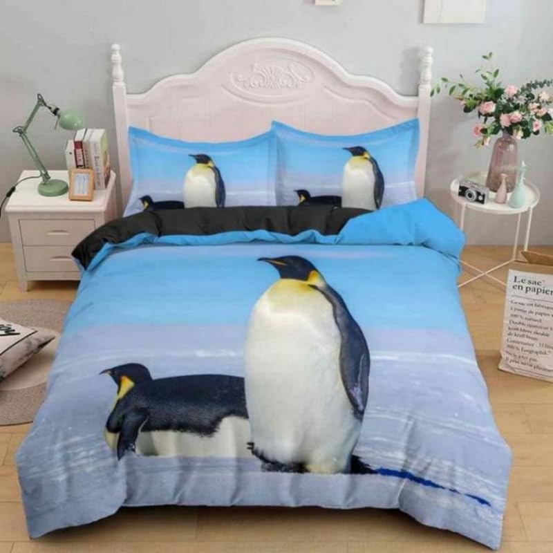 Housse de couette 140x200 animal bleu en microfibre 110g avec 2 taies