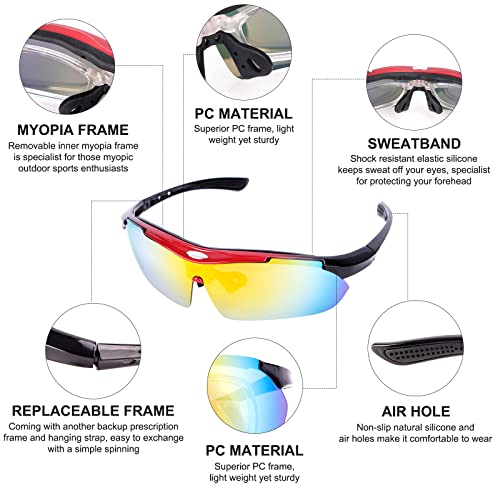 Lunettes de Cyclisme, Lunettes Tactiques, Lunettes de Protection avec 3 Lentilles Interchangeables et 1 Monture de Myope, Lunettes de Vélo de Sport, pour VTT, Course, Conduite, Sports de Plein Air - Image 4