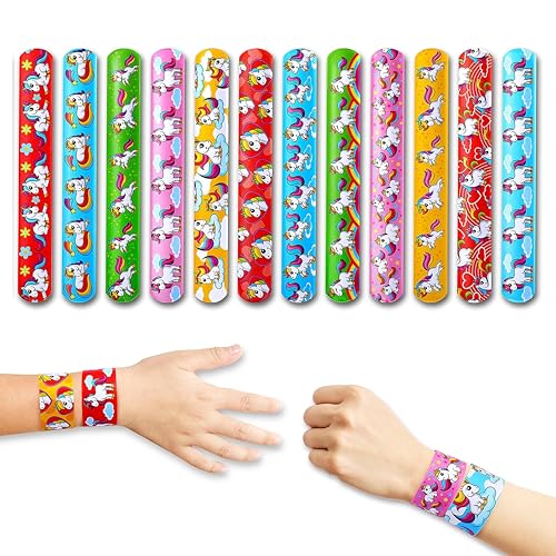 Image of PARTEET (12 PCS Unicorn Theme Slap Bands for Kids|Colorful Unicorn Design Slap Bracelets, Snap Wristband, Scale Band|Party Favours & Return Gifts for Boys & Girls | Birthday Return Gifts For Kids