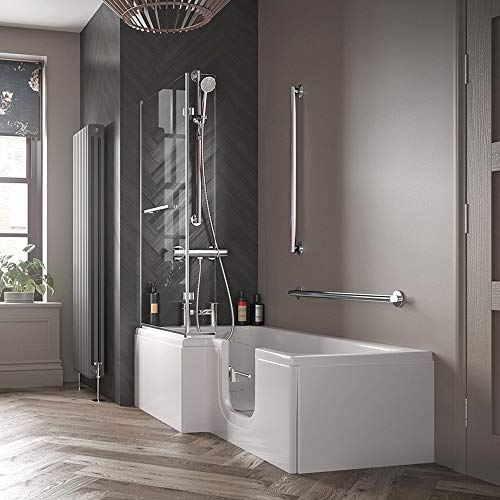 Badewanne mit Tür, Seniorenbadewanne 170x85/70x53cm mit Duschkabine,Wannenschürze und Ablauf/Sifon, Ausführung LINKS – Bild 7