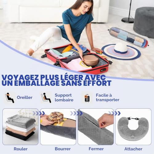 Coussin De Voyage Avion : Oreiller de Voyage a Remplir de Vetement, Gris (Top 1) – Image 4