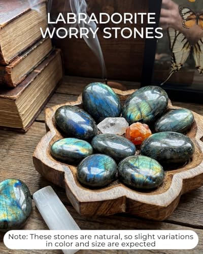 Image of Natural Labradorite Palm Stone - Hand-Polished Oval Worry Stone for Anxiety & Stress Relief - Pocket Healing Crystals for Meditation, Reiki & Intuition - Unique Spiritual Gift for Crystal Collectors