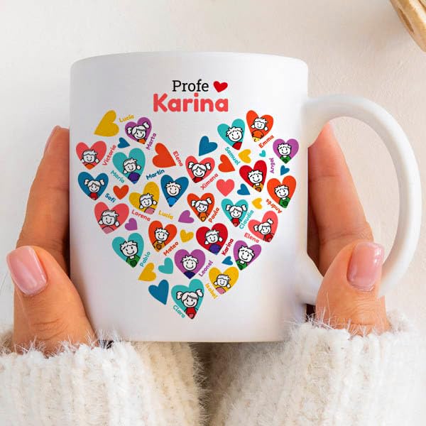 Transparent Gift Taza Personalizada con Corazones para Profes. Regalos Originales para Profesores y Profesoras. Taza para Café o Desayuno. Regalos para Mujer y Hombre. Regalo Profe Fin de Curso