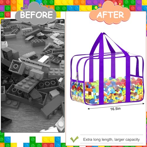 Image of 6 Color XXL Toy Storage Bags 16.5x11.8x6.8In with Labels, Large Capacity Reusable Clear PVC Storage Bags, Travel Waterproof Organizer Bags with Double Zipper