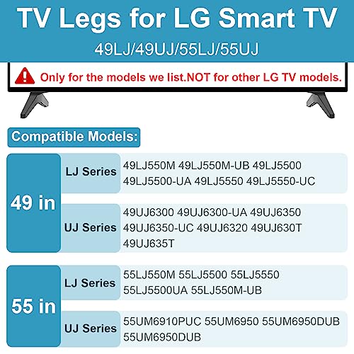 TV Legs for LG TV Stand Replacement Base, for 49 55 Inch LJ UJ Series LG TV Legs 49UJ6300 49LJ550M 49UJ6320 49UJ630T 49UJ635T 55UJ6300 55UJ6320 55UJ630T 55UJ635T 55LJ5500 with Screws - Thumbnail 3