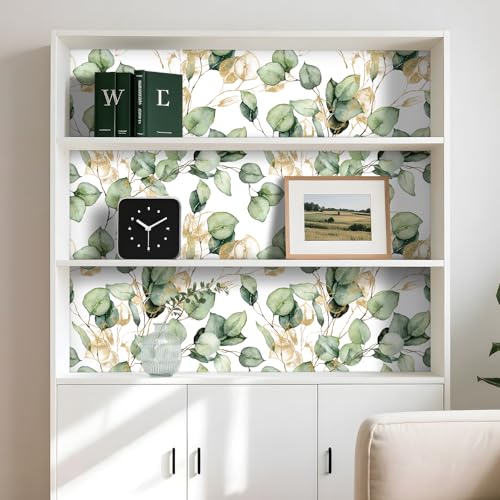 Papier peint botanique vert sauge et or autocollant pour mur