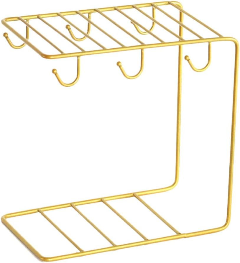 BESTOYARD Cup Shelf Storage Rack with Flatback Wire Basket Iron Golden