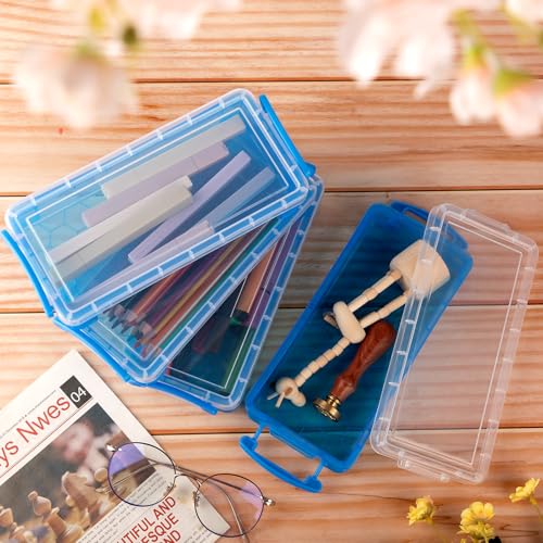 Image of Gueevin 24 Pcs Large Capacity Plastic Pencil Box Clear Plastic Pencil Case Crayon Box with Snap Tight Lid Watercolor Pen Storage Brush Organizer Drawing Tools Container (Cute Blue)