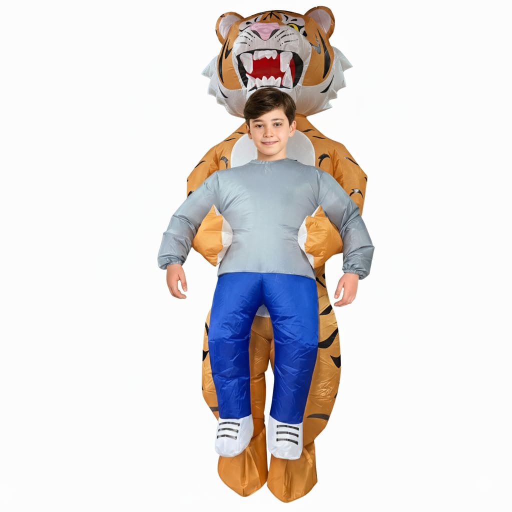 A2Z 4 Kids Boys Girls Inflatable Tiger Halloween Costume Funny Blow Up Fancy Dress Outfit Animal Party Costume for Halloween School Carnival & Birthday Cosplay One Size Fits Ages 8-12 to 12-14 Years