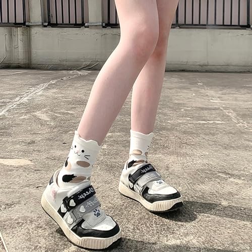 Image of Cat Themed Mid Calf Socks - 5 Pairs Cotton Animal Socks for Women & Girls