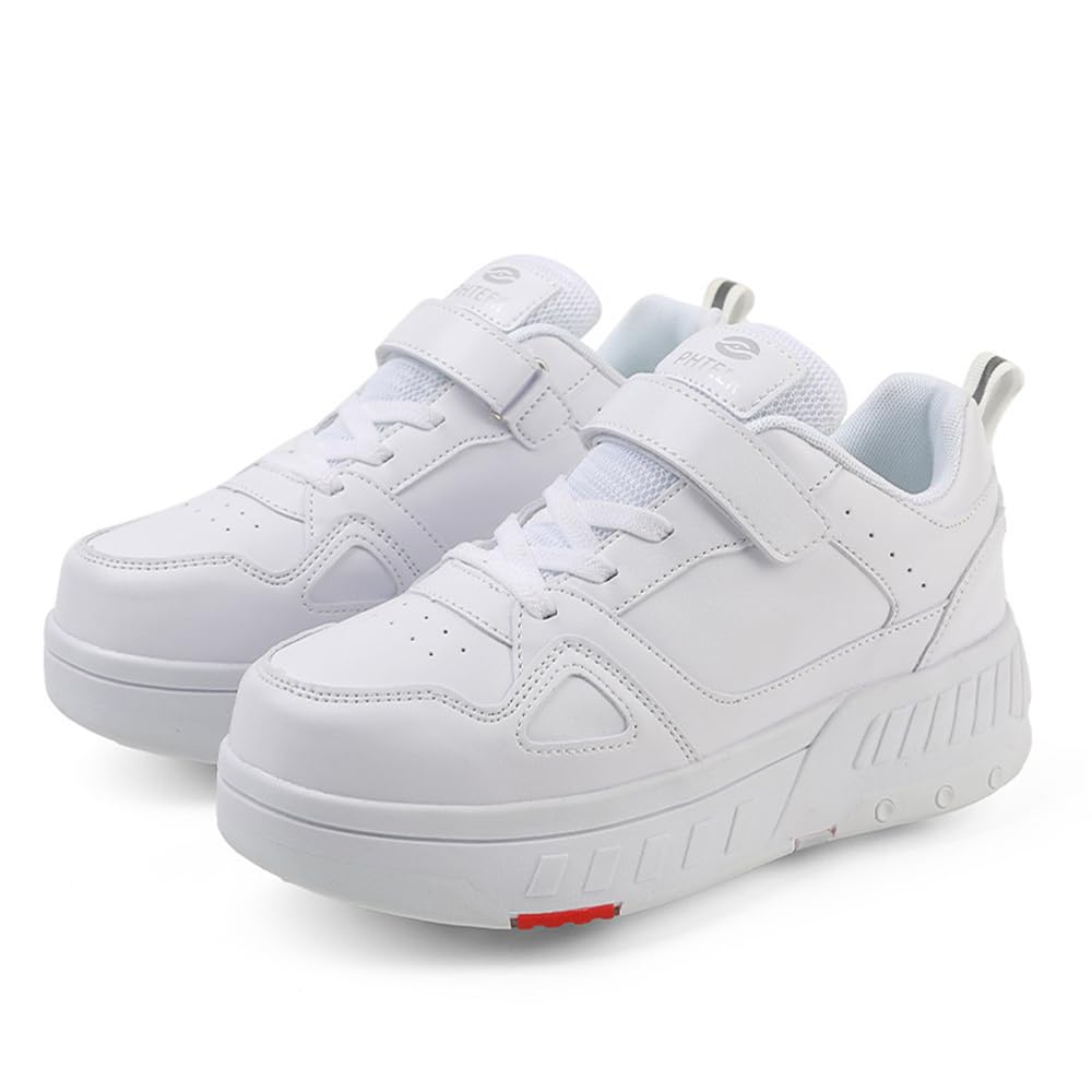 Mateju Chaussures à roulettes Enfants, Chaussures de Skateboard Basket Patins avec 4 Roues Réglables, 2 en 1 Multifonctions