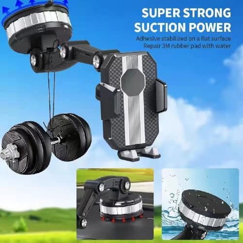 Image of Car Phone Holder Mount for Dashboard, Windshield & Car Window - 360 Adjustable Long Arm Mobile Holder with Strong Suction Base, One-Touch Lock Clamp for Smartphones