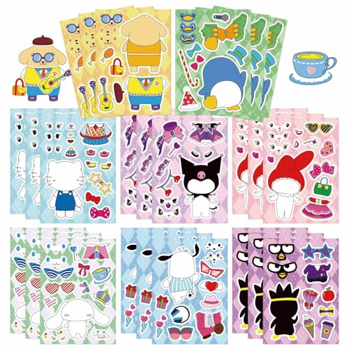 WYKDAG 24pcs 9”x6 Make-a-face Sticker for kids, Make Your Own Sticker Sheets with Safaris, Sea and Fantasy Characters Stickers for Party Decoration,Birthday Gifts