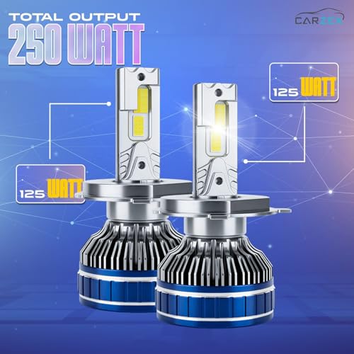 Image of Carzex Smart AI H4 LED Headlight Bulbs for Cars, 250W (125 Watts x 2), 18,000 Lumens Super Bright Conversion Kit for Cars, 6500K Cool White, AI App Controlled | Set of 2 | 1 Year Warranty