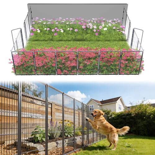 Image of FXW Garden Fence Outdoor for the Yard - 40in(H) x 36.4ft(L) Heavy Duty Metal Animal Barrier for Dog, No Dig Decorative Dog Fence, 16 Panels, Silver