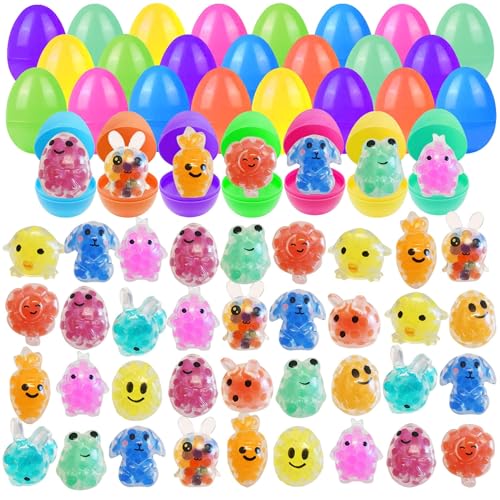36 Pack Prefilled Easter Eggs with Squishy Toys Inside Bright Colorful Easter Eggs Filled with Easter Fidget Toys Great for Adult Easter Basket Stuffers Egg Fillers Party Favors
