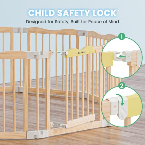 Image of Foldable Wooden Playpen, Natural Pine, 79 x 53 x 24 inches