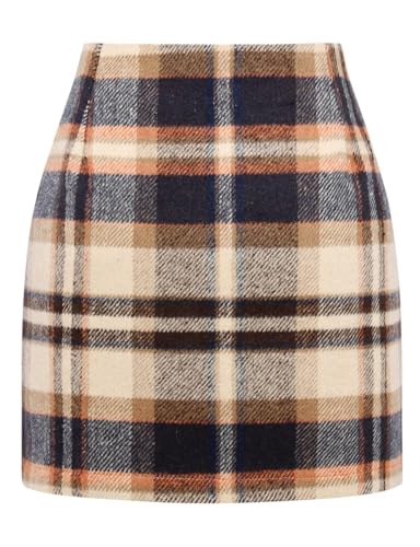 Image of IDEALSANXUN Womens High Waist Plaid Skirt Bodycon Pencil Wool Mini Skirts