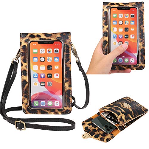 Jlyifan Clear Window Leopard Touch Screen Crossbody Phone Bag Shoulder Pouch for Samsung Galaxy S20 / S10e / S10 Plus / S9 S8 Plus/Note 20 / Note10 / Note 9 / A10 / A20 / A30s / A50 / A51