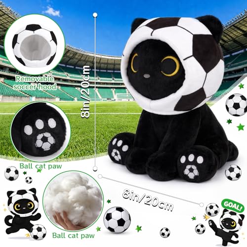 Image of Cat Soccer Plush Toy - 8inch Black Cat Plushies | Soccer Gift for Kids, Boys, Girls, Cute Plushies with Removable Soccer Ball, Huggable Stuffed Kitten