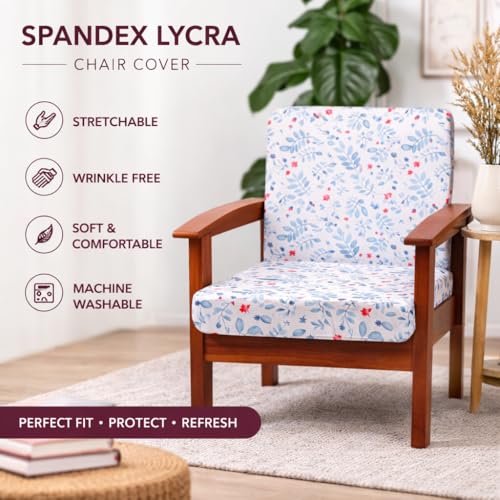 Image of STITCHNEST 'Contour Fit Series' Stretchable Printed Wooden Sofa Cover (Pack of 6) - Elastic Wooden Chair Cover | Wooden Sofa Seat Cover | Size - 20-21 x 20-21 x 3-5 in